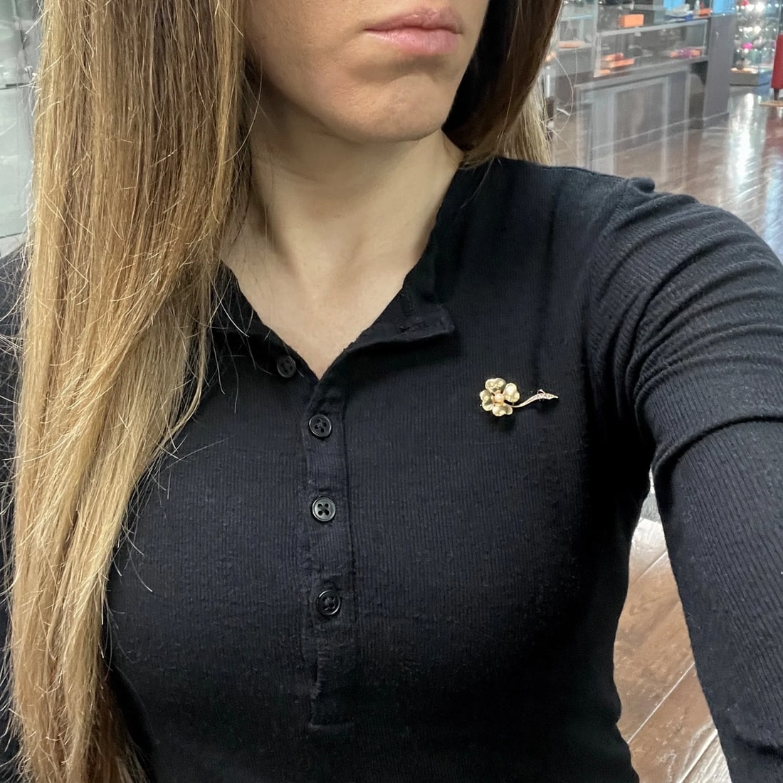 Antique Art Nouveau Pearl Diamond Clover Flower Brooch 14K Yellow Gold, 3.17 Gr - 6