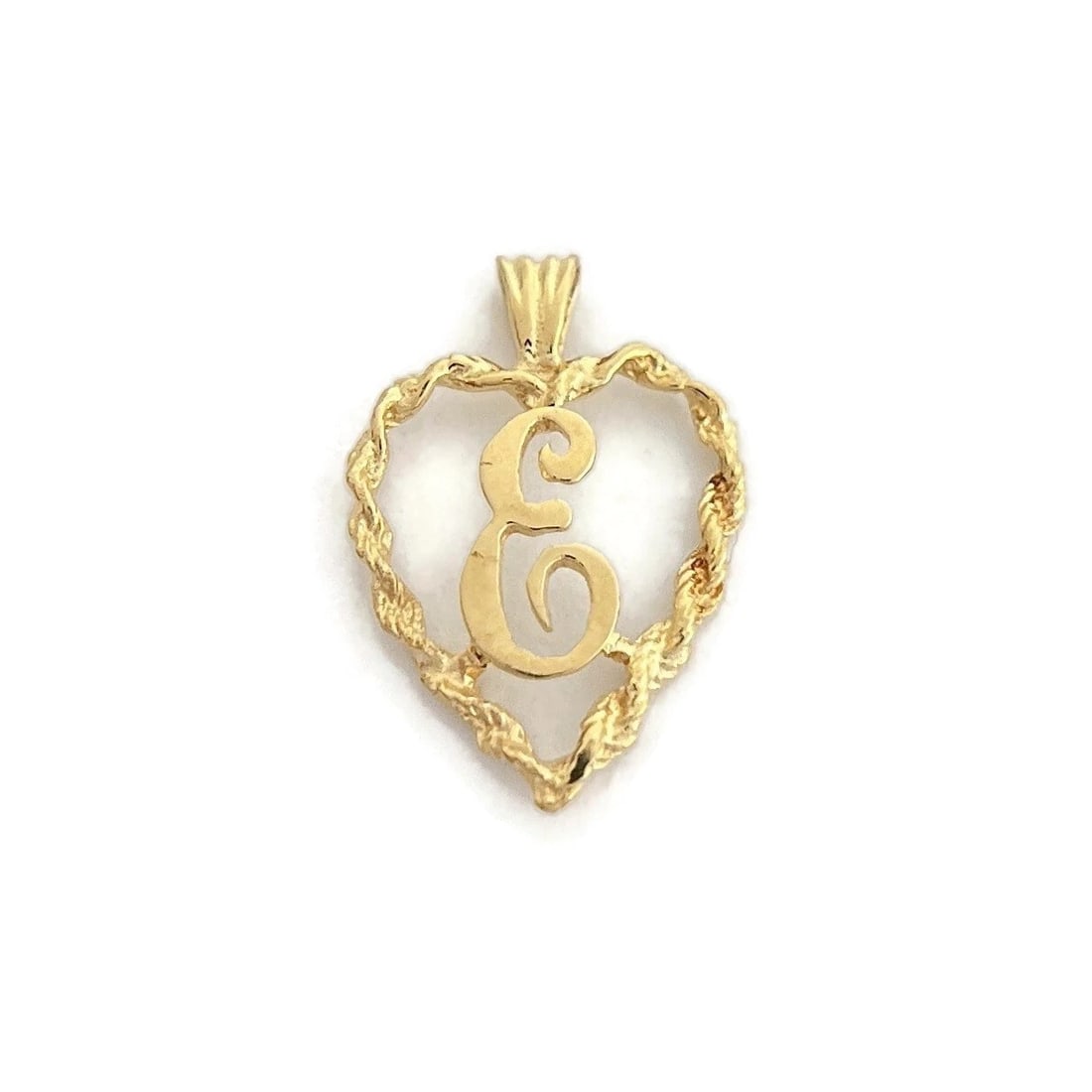 Vintage 1950's Letter E Initial Heart Necklace Pendant 14K Yellow Gold, .73 Gram (1 of 6)