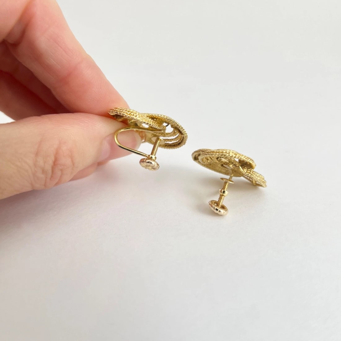 Vintage 1940's Woven Knot Drop Stud Earrings 14K Yellow Gold Screw Back, 8.87 Gr - 6