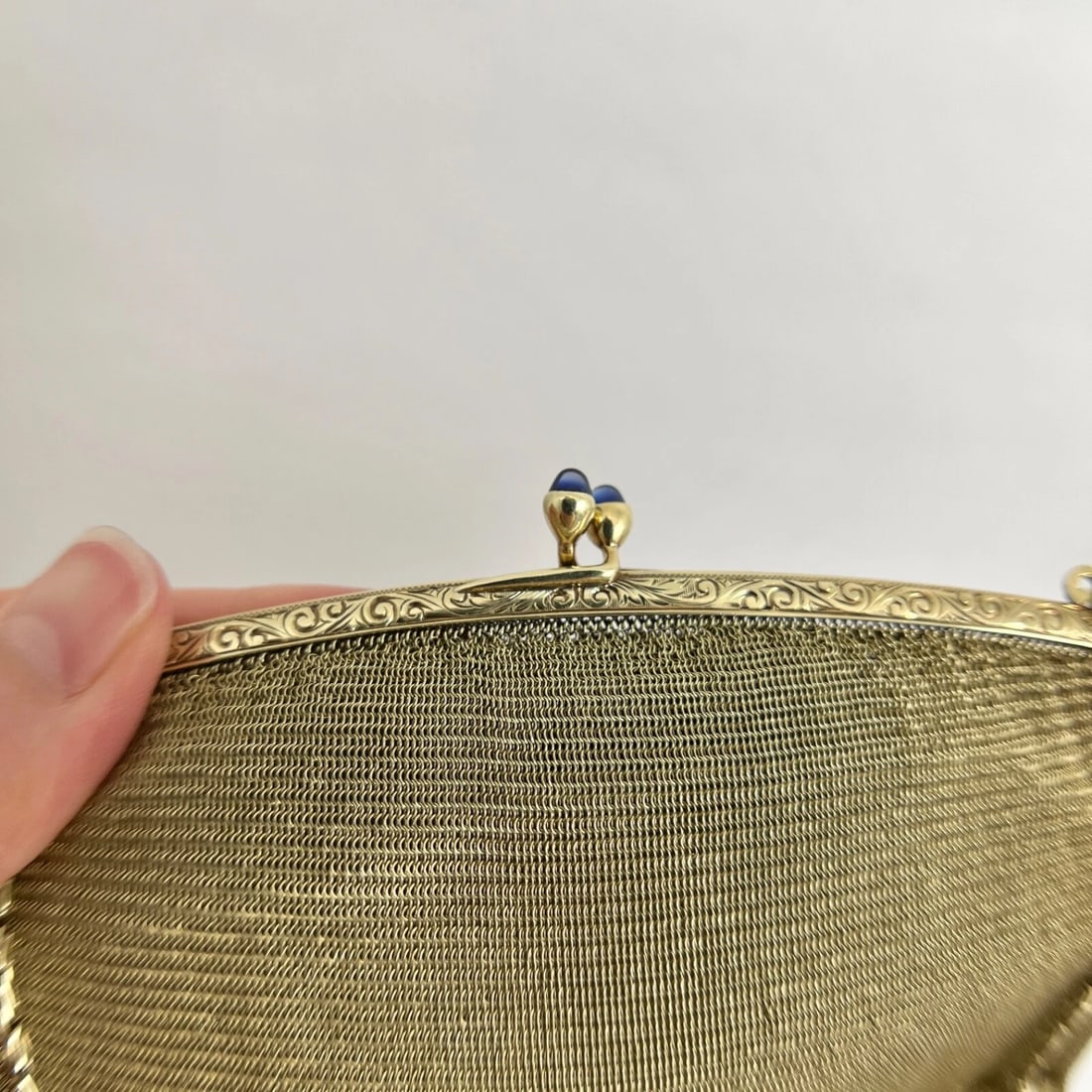Antique Art Nouveau Mesh Chain Sapphire Purse 14K Yellow Gold, 157.34 Grams - 11