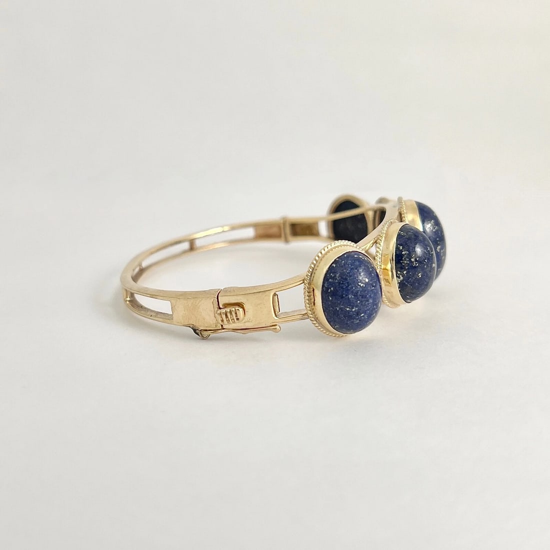 Vintage 1960's Oval Blue Lapis Lazuli Bangle Bracelet 12K Yellow Gold, 28.20 Gr - 7