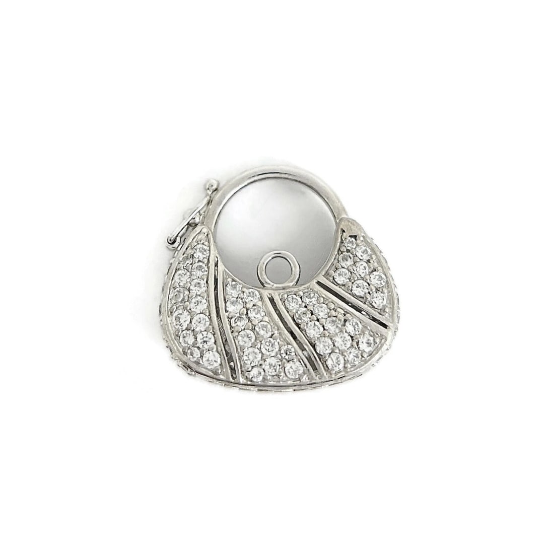 Vintage CZ Cubic Zirconia Purse Handbag Pendant Charm 9K White Gold, 4.77 Grams - 2