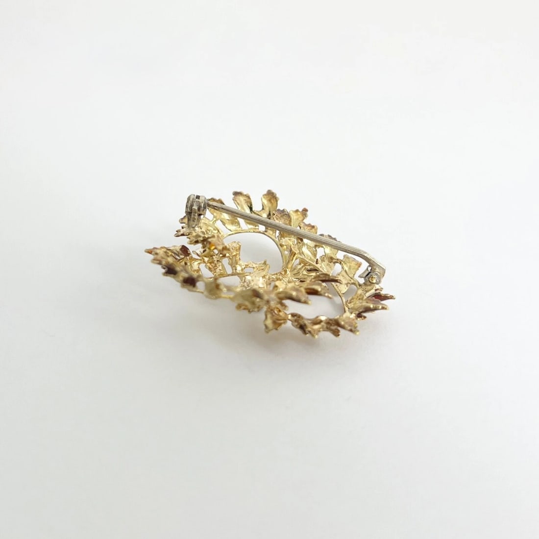 Vintage 1950's 1960's Sapphire Orange Enamel Brooch Pin 18K Yellow Gold 8.79 Gr - 8