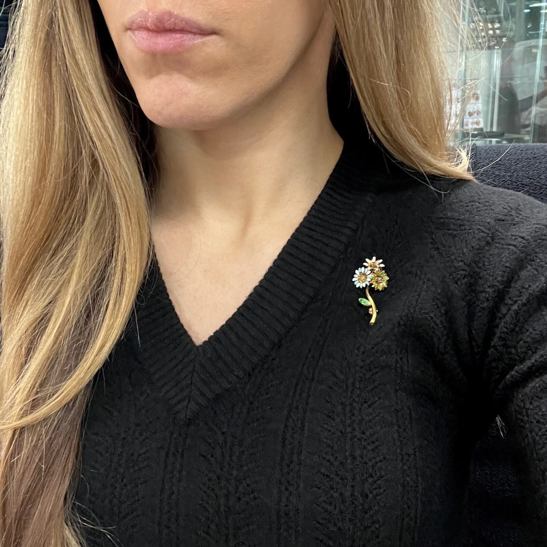 Vintage 1940's Multicolored Enamel Gemstone Flower Brooch 18K Yellow Gold 4.65 G - 6