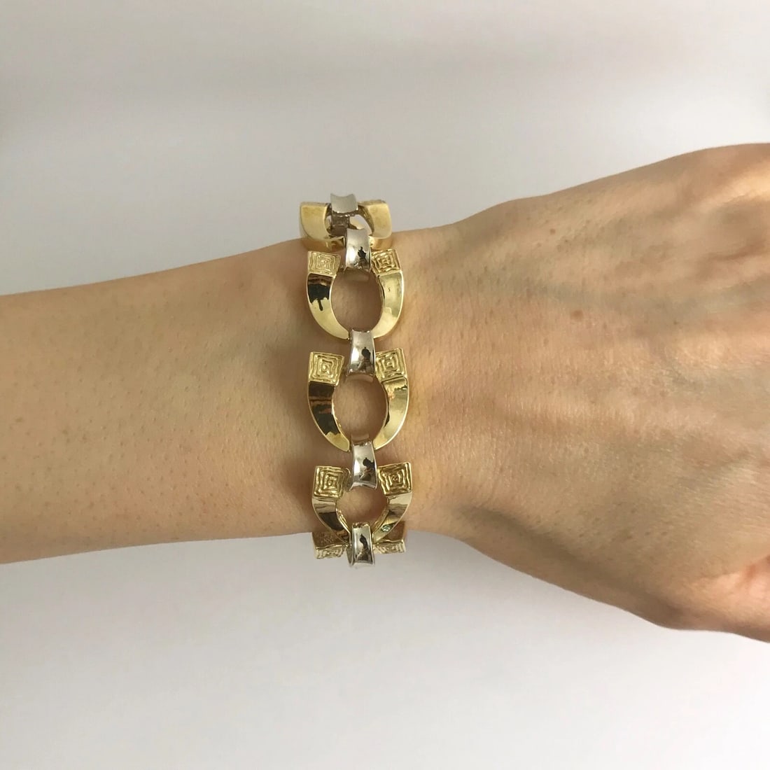 Vintage 1940's Two-Tone Horseshoe Chain Link Bracelet 18K Yellow Gold, 36.71 Gr - 4