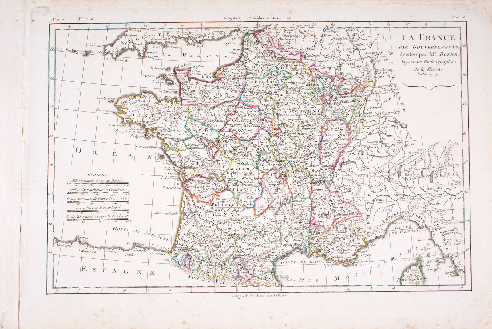French map of France published by Bonne 1779 (1 of 3)