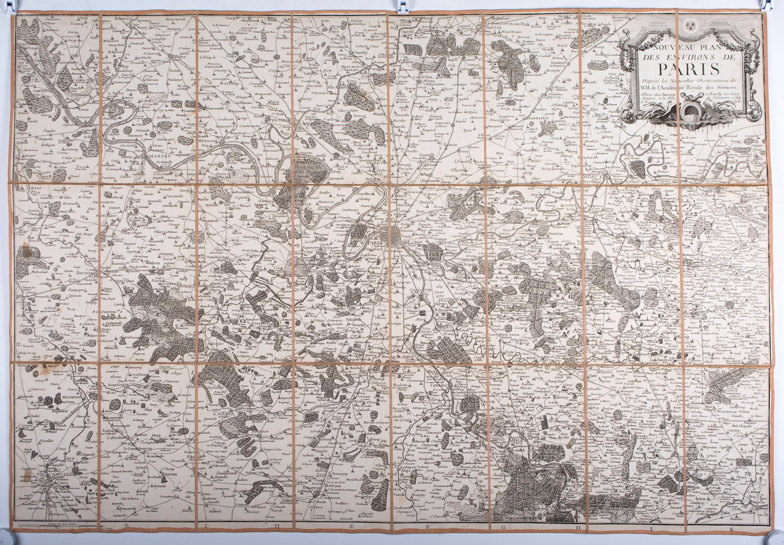 French map 1784 Esnauts & Rapilly Nouveau plan des environs de Paris: Large French map of Paris circa 1784 edited by Esnauts & Rapilly, Nouveau plan des environs de Paris d'après les nouvelles observations de MM. de l'Académie royale des sciences , 1787 Esnaut