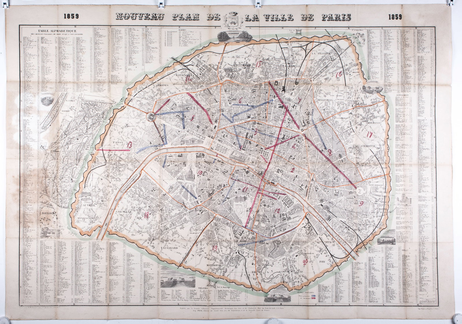 1859 LARGE FRENCH ANTIQUE MAP OF PARIS Felix Delamarche (1 of 8)