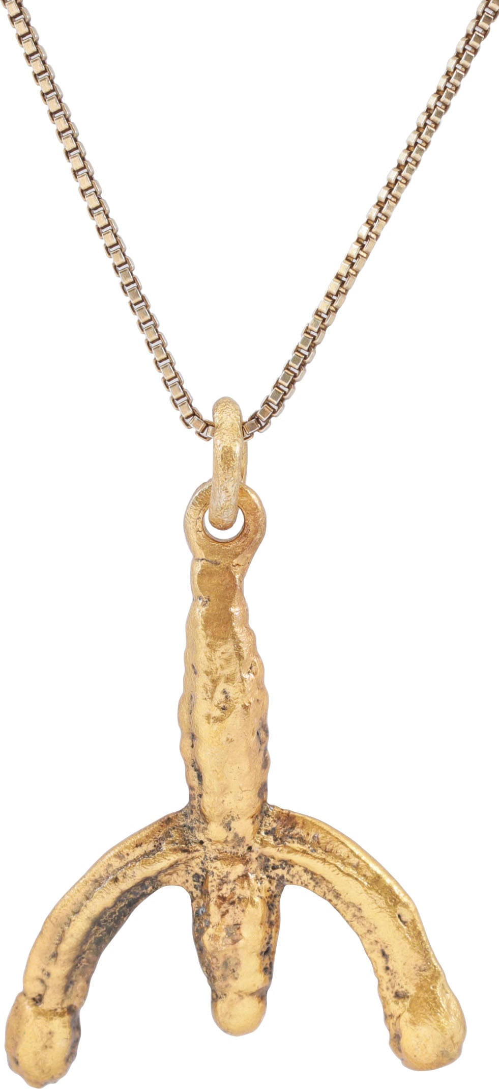 VIKING LUNAR PENDANT NECKLACE C.900-1050 AD: Gilt bronze. As expert navigators, the constellations signified mystery and power to Vikings. Lunar pendants were worn as pectorals as well as suspended from belts, other clothing, and horse