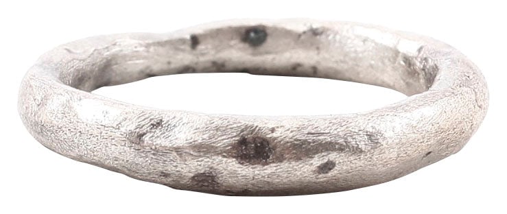 VIKING BEARD RING, 9TH-11TH CENTURY: Round, of heavy round section. 0.74” outside, 0.56” inside. Originally gold or silver plated. The use of beard rings by Vikings is well documented though very few genuine examples