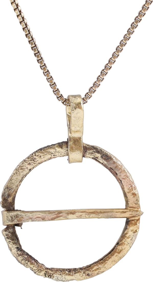 VIKING PROTECTIVE BROOCH, C.850-1050 AD: Gilt bronze. Worn in numbers on the surface of the jerkin, to provide a measure of protection against sword cuts and, in fact, were a form of armor. See current Public Television programming for docum