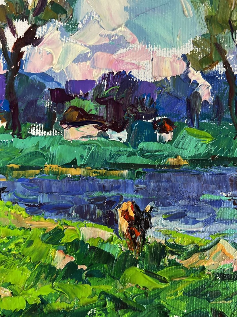 Oil painting Green meadows and a lake Oleksiy Ivanyuk - 6