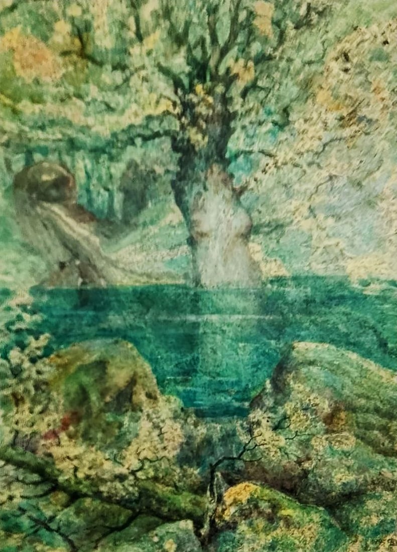 Oil painting Flowering tree in the lake Vitaly Duhnevich: Title: Oil painting Flowering tree in the lake Vitaly Duhnevich Description: NoDuhn 44"Flowering Tree in the Lake" by Vitaly Duhnevich is a poetic and symbolic composition that blurs the boundaries