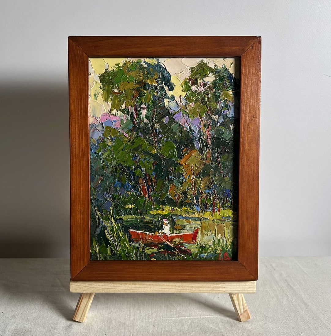 Oil painting A break from the city Oksana Kalenyuk: Title: Oil painting A break from the city Oksana Kalenyuk Description: NoAAA3880This oil painting cardboard, titled "A break from the city", the painting evokes a sense of peace and solitude,