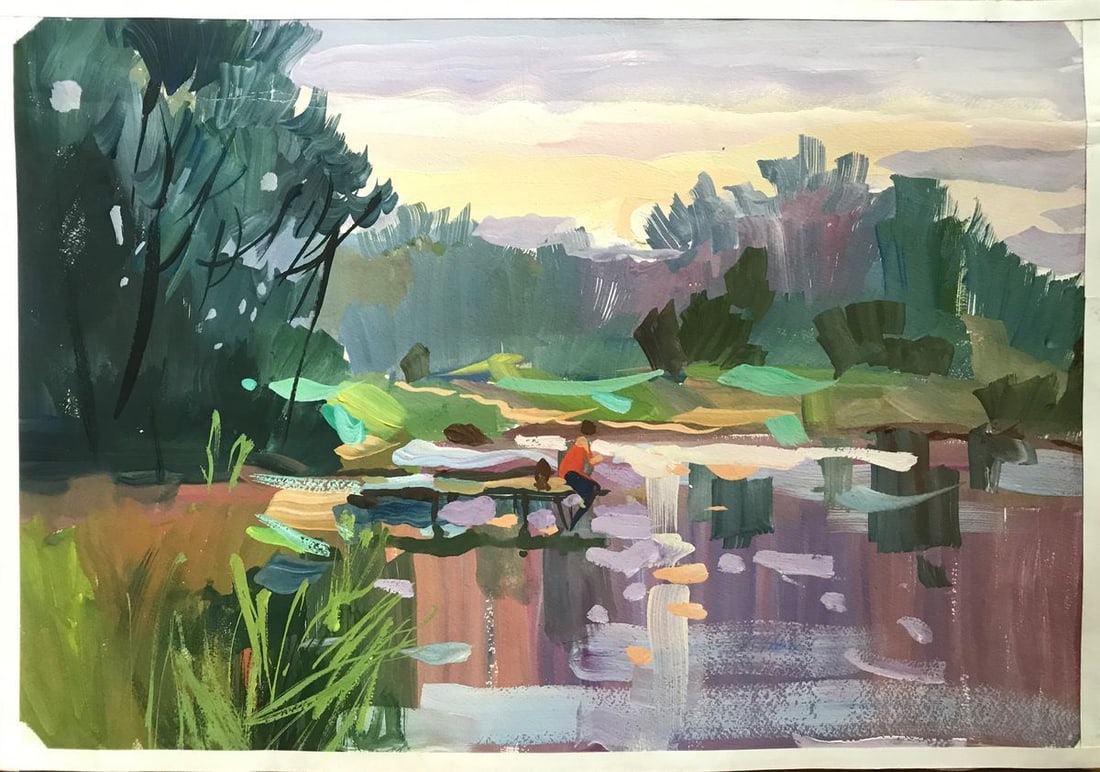 Oil painting By the pond Unknown artist: Title: Oil painting By the pond Unknown artist Description: NoAAA2266 The "By the pond" oil painting is the perfect way to add a touch of summertime beauty to your home. The scene depicts a tranquil