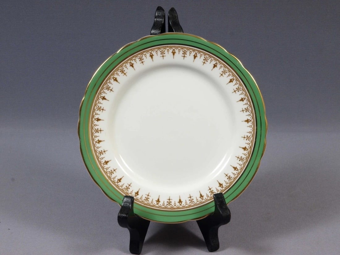 Aynsley DURHAM Green Gold Bread Butter Dessert Side Plate England Scalloped (1 of 4)