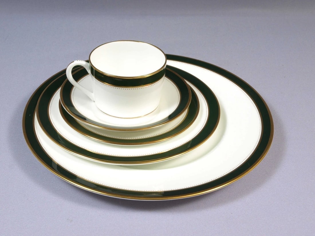 Coalport NORFOLK Green 5 Pc Place setting Set Dinner Plate Bread Salad England (1 of 7)