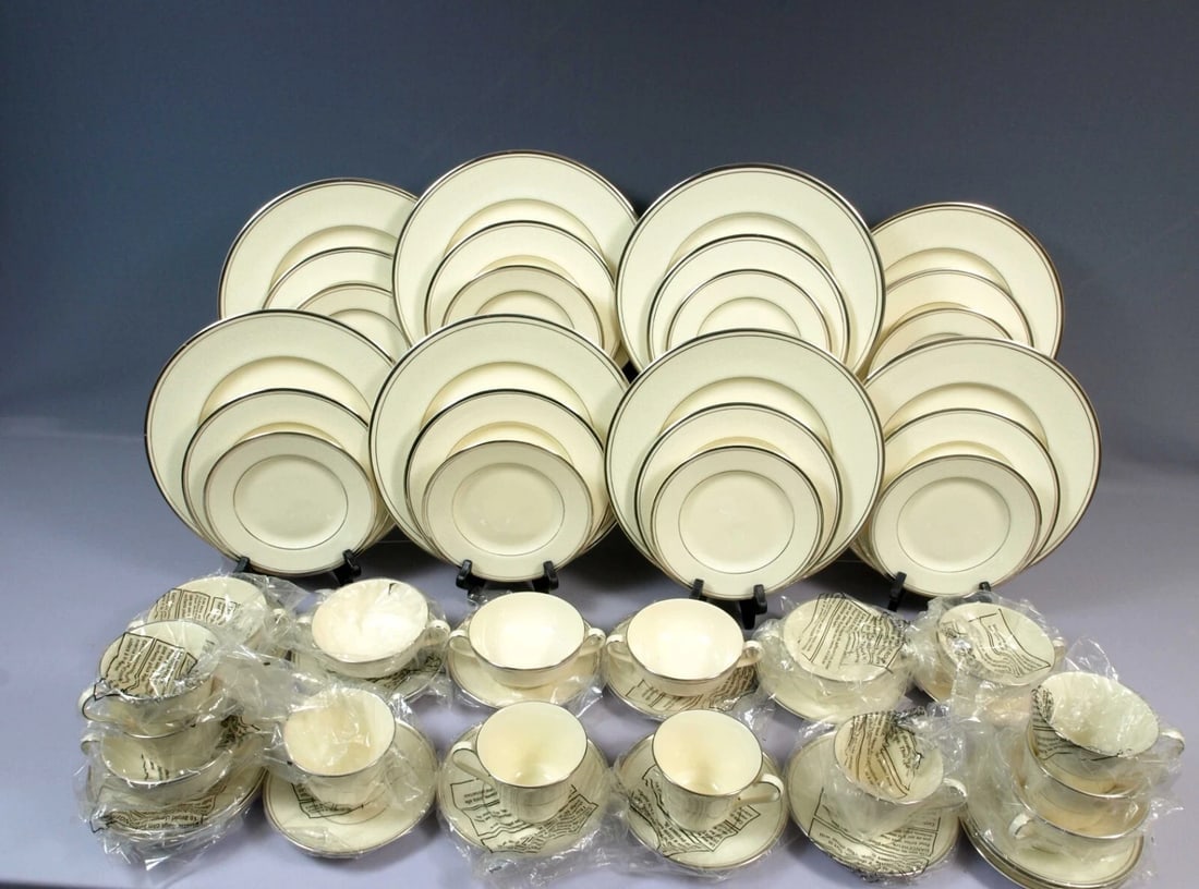 MINTON BRIDAL VEIL Silver Platinum DINNER SET Plate Coffee Cup Bread Salad 56 pc (1 of 7)