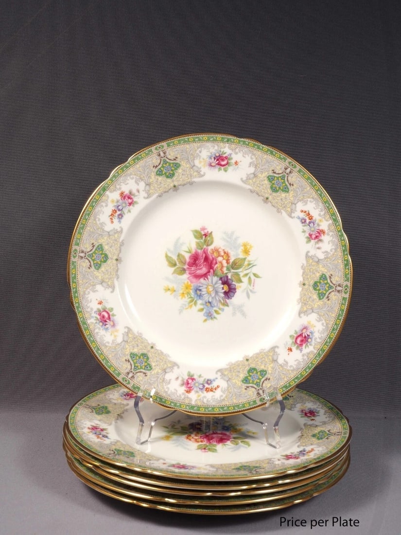 Shelley Georgian Green Dinner Plate 13360 Gold Trim Signed H.Parode England (1 of 6)