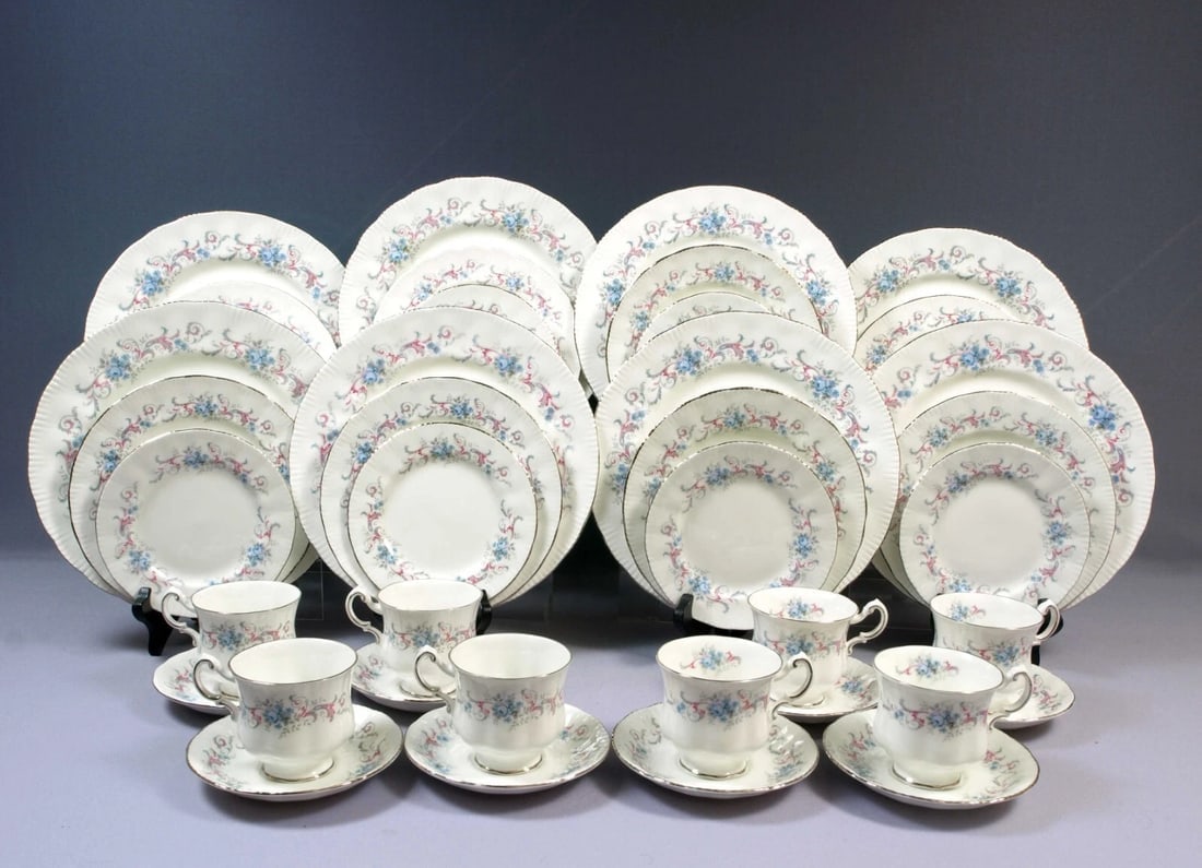 Paragon ROMANCE DINNER SET Salad Bread Plate Cup Silver Platinum Rim England (1 of 7)