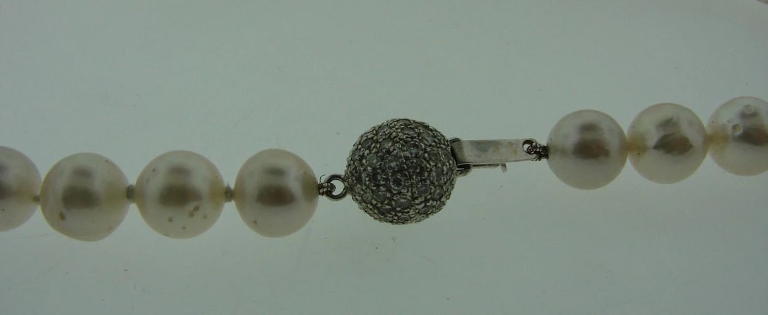 GORGEOUS Modern 14k White Gold, Diamond & South Sea Pearl Strand Necklace - 4