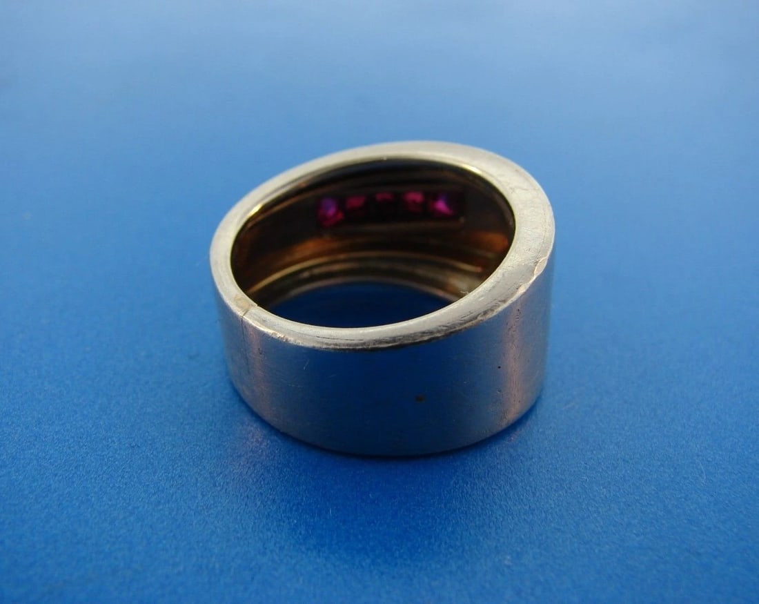 RETRO 18k Yellow Gold, Silver & Ruby Ring - 4