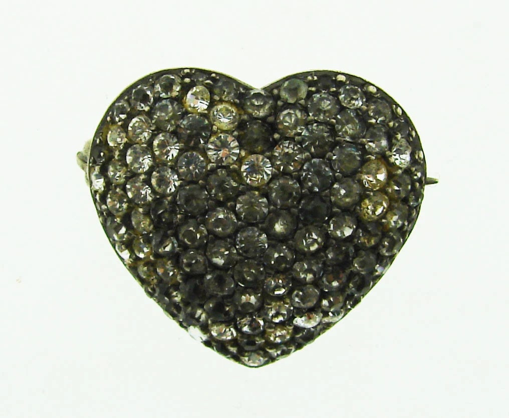 CUTE Sterling Silver & Rhinestone Heart Pin/Pendant!: Title: CUTE Sterling Silver & Rhinestone Heart Pin/Pendant! Description: Fine Jewelry, Arts & Antiques Purveyors and Purchasers of Antique and Estate Pieces , DK Sterling Silver &