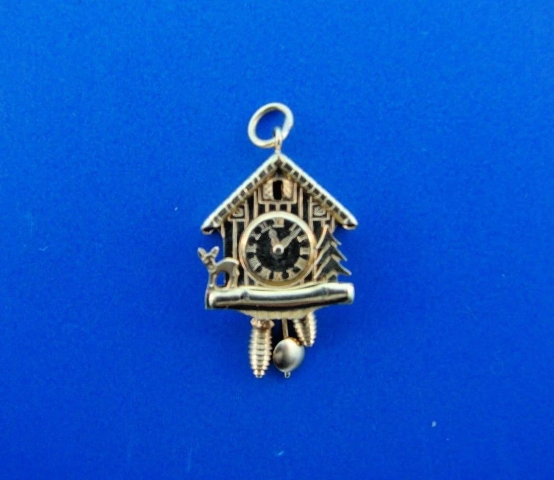 CUTE 18k Yellow Gold Mechanical Clock Charm - 2