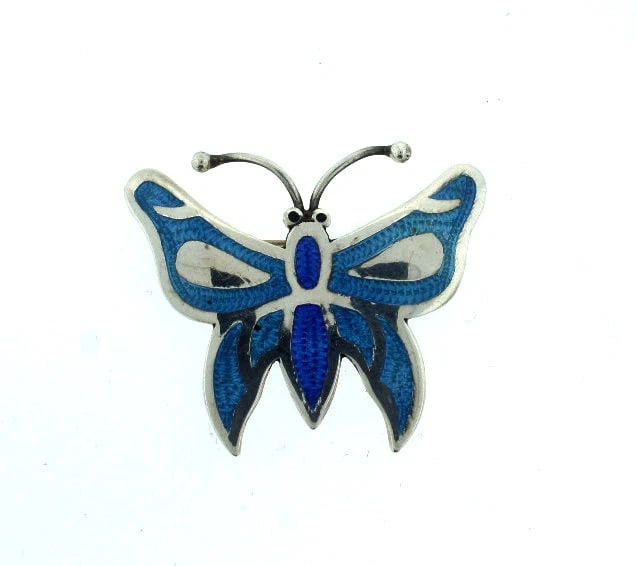 STERLING SILVER MEXICO BUTTERFLY ENAMEL STAMPED 925 PIN BROOCH: Title: STERLING SILVER MEXICO BUTTERFLY ENAMEL STAMPED 925 PIN BROOCH Description: Fine Jewelry, Arts & Antiques Purveyors and Purchasers of Antique and Estate Pieces N-GT GORGEOUS BROOCH/PIN STE