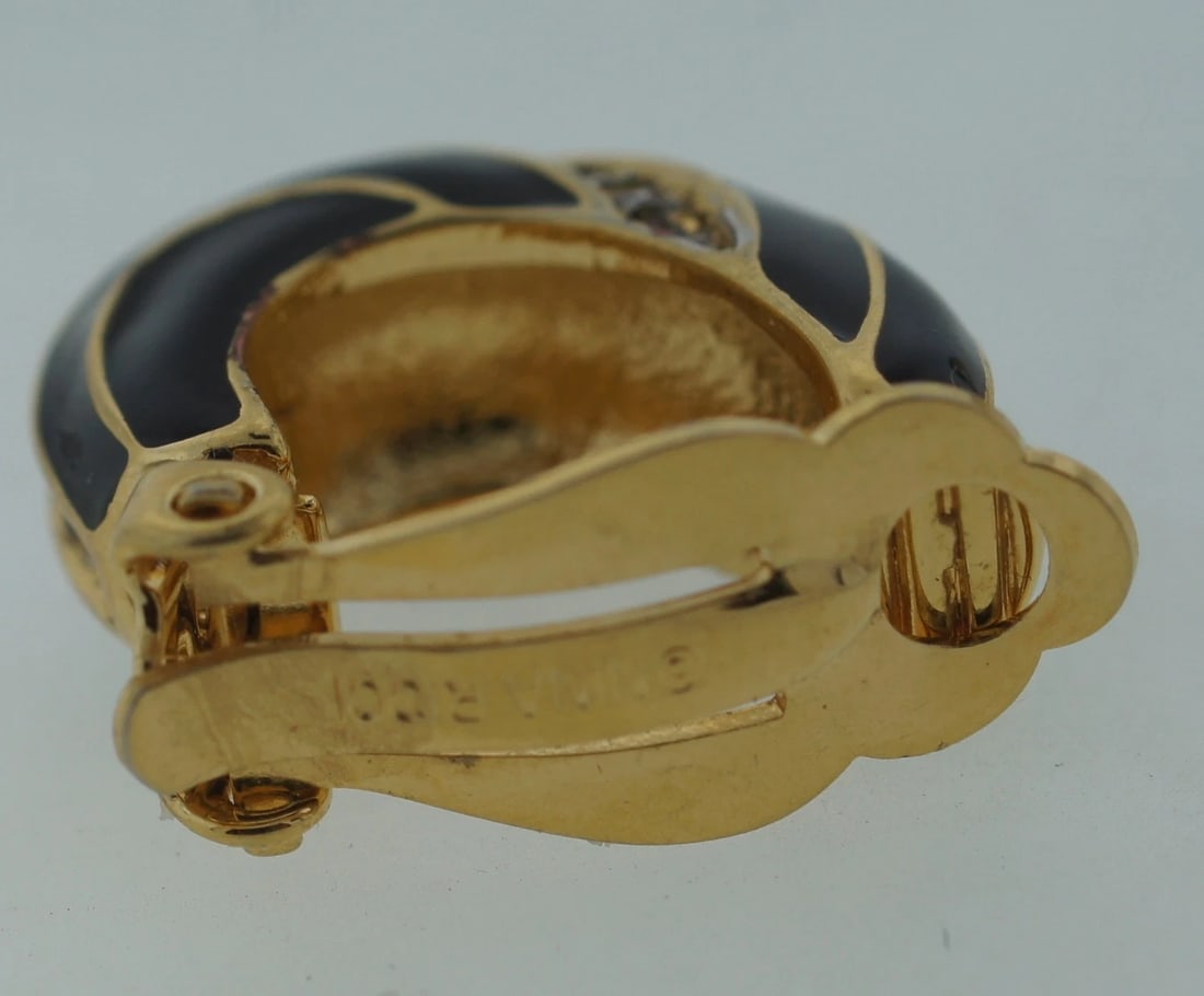 NINA RICCI GOLD VERMAIL ENAMEL CRYSTAL CLIP ON EARRINGS COSTUME JEWELRY - 2