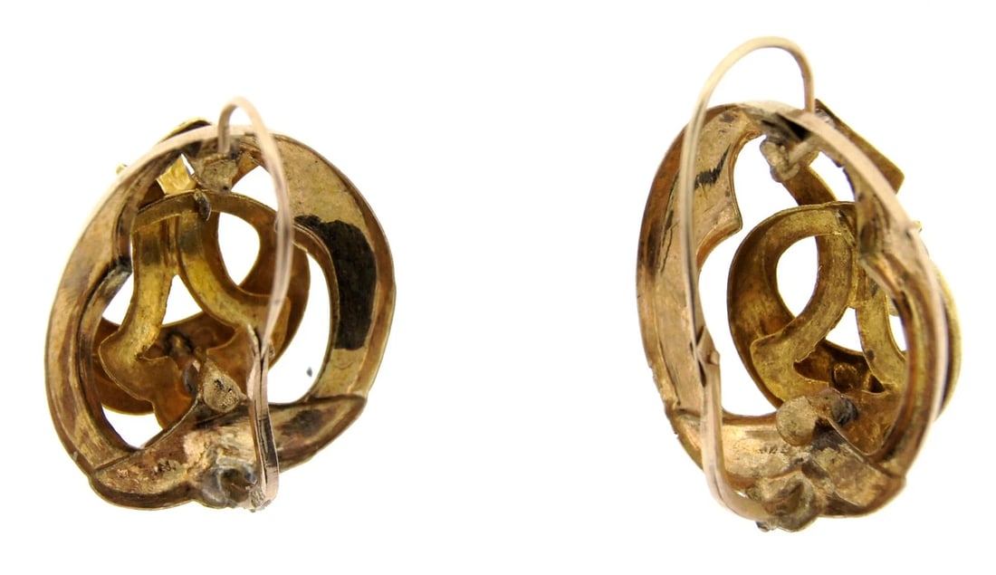 WOW Victorian 14k Yellow Gold, Ruby & Enamel Earrings on Wire Circa 1900s! - 3