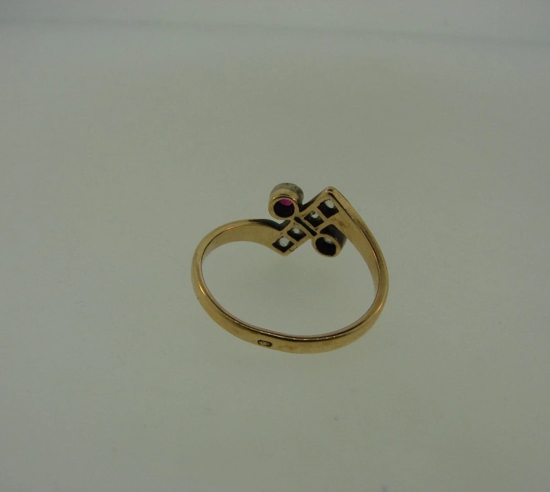 WOW European Edwardian Silver, 14k Yellow Gold, Ruby & Diamond Ring - 6