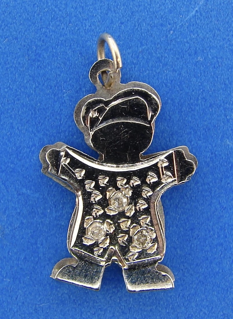 CUTE 14k White Gold Boy Charm Pendant with Diamonds: Title: CUTE 14k White Gold Boy Charm Pendant with Diamonds Description: American EstateFine Jewelry, Arts & Antiques Purveyors and Purchasers of Antique and Estate Pieces JK - RTCUTE 14k White Gold