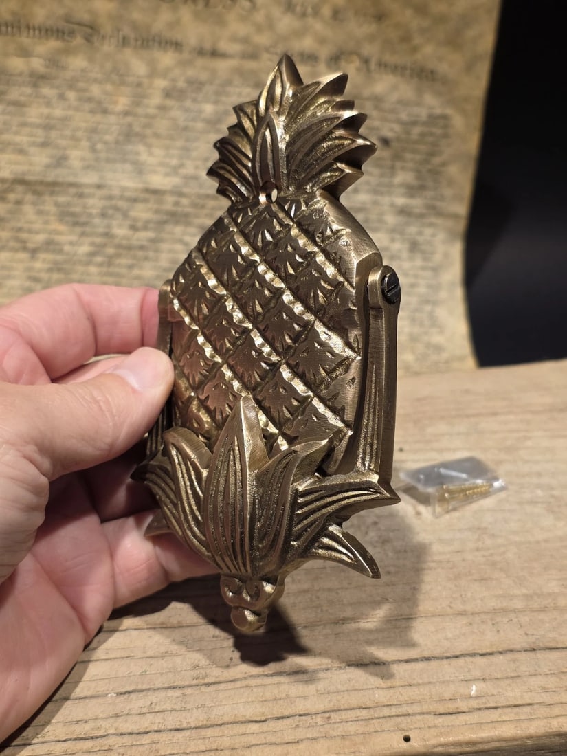 Solid Brass Pineapple Door Knocker Colonial Welcome Sign - 9