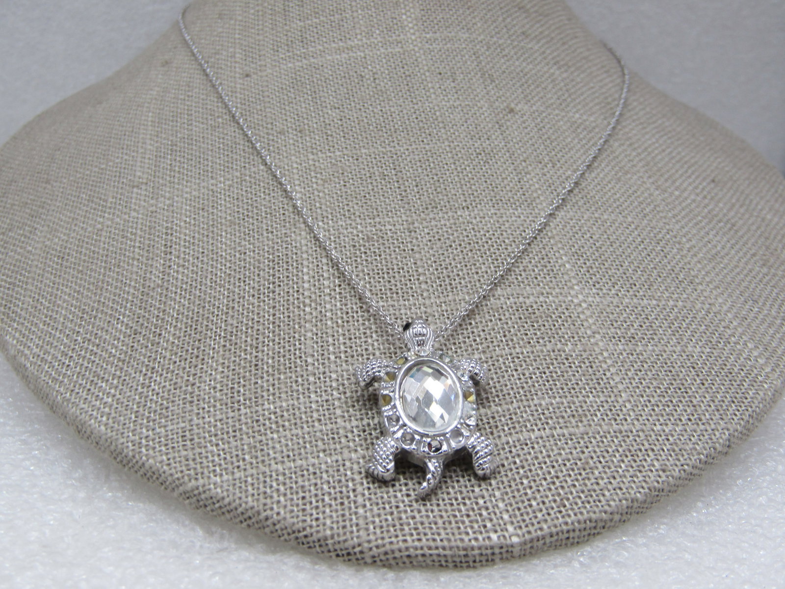 Sterling Rhinestone Turtle Necklacde, 18", Sri Lanka - 2