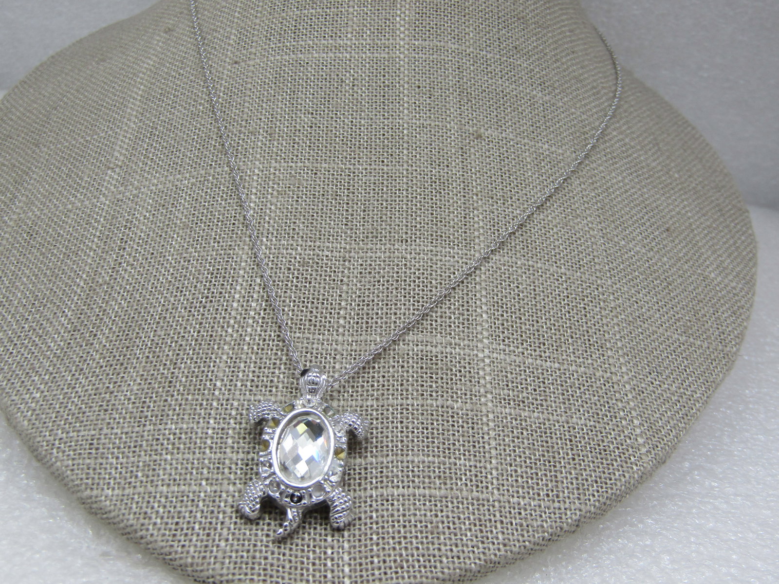 Sterling Rhinestone Turtle Necklacde, 18", Sri Lanka - 3