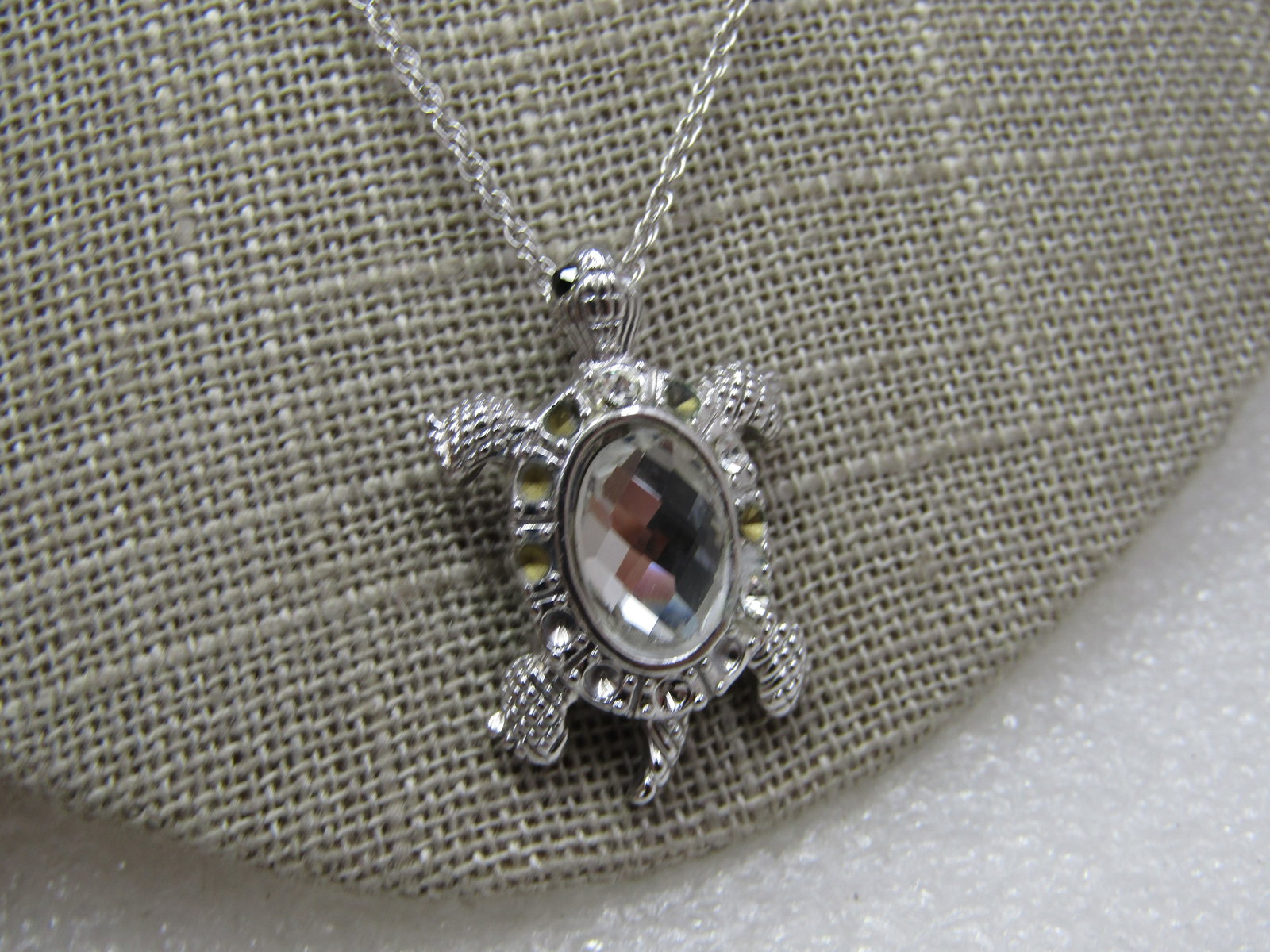 Sterling Rhinestone Turtle Necklacde, 18", Sri Lanka - 4