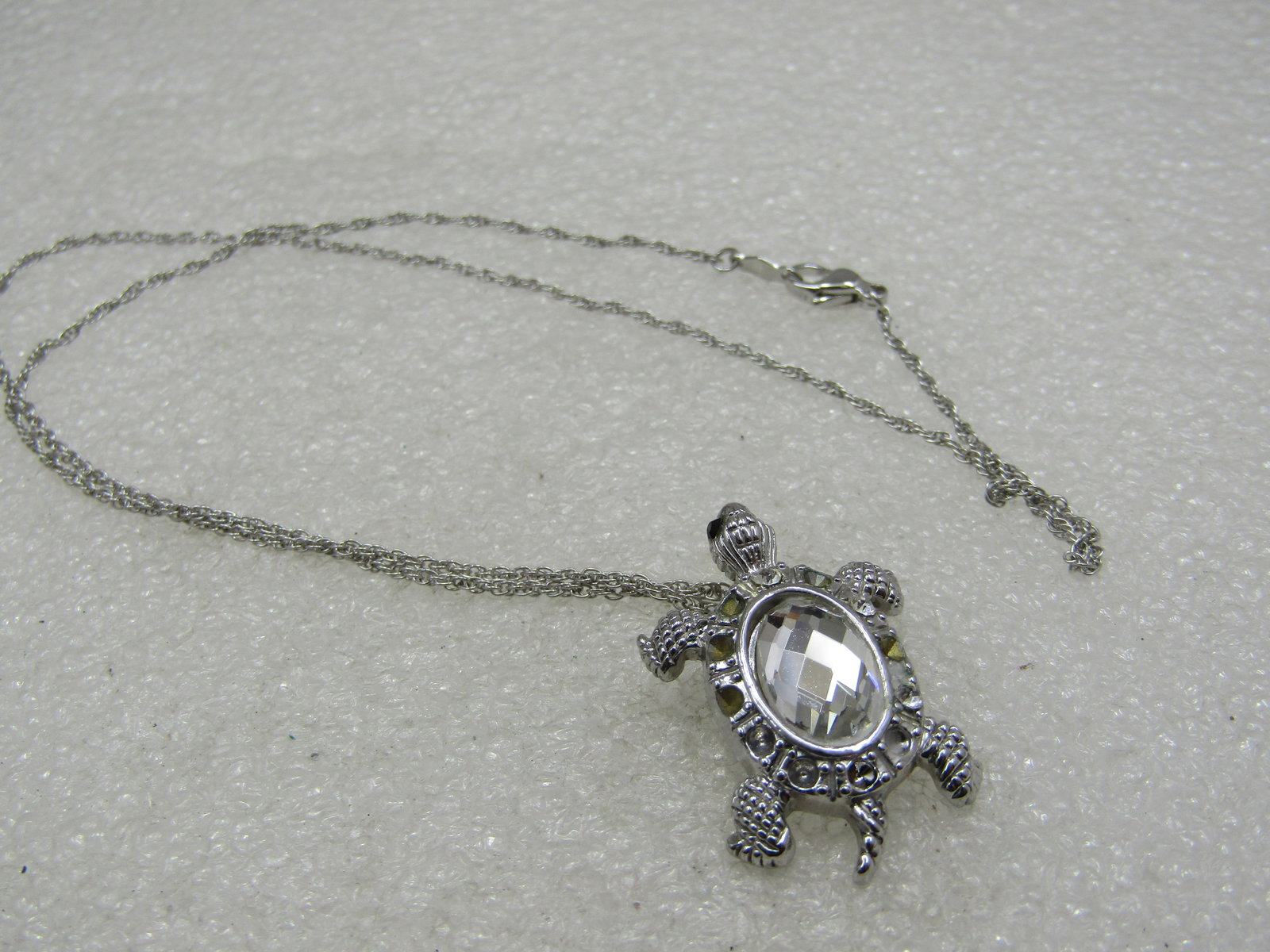 Sterling Rhinestone Turtle Necklacde, 18", Sri Lanka - 7