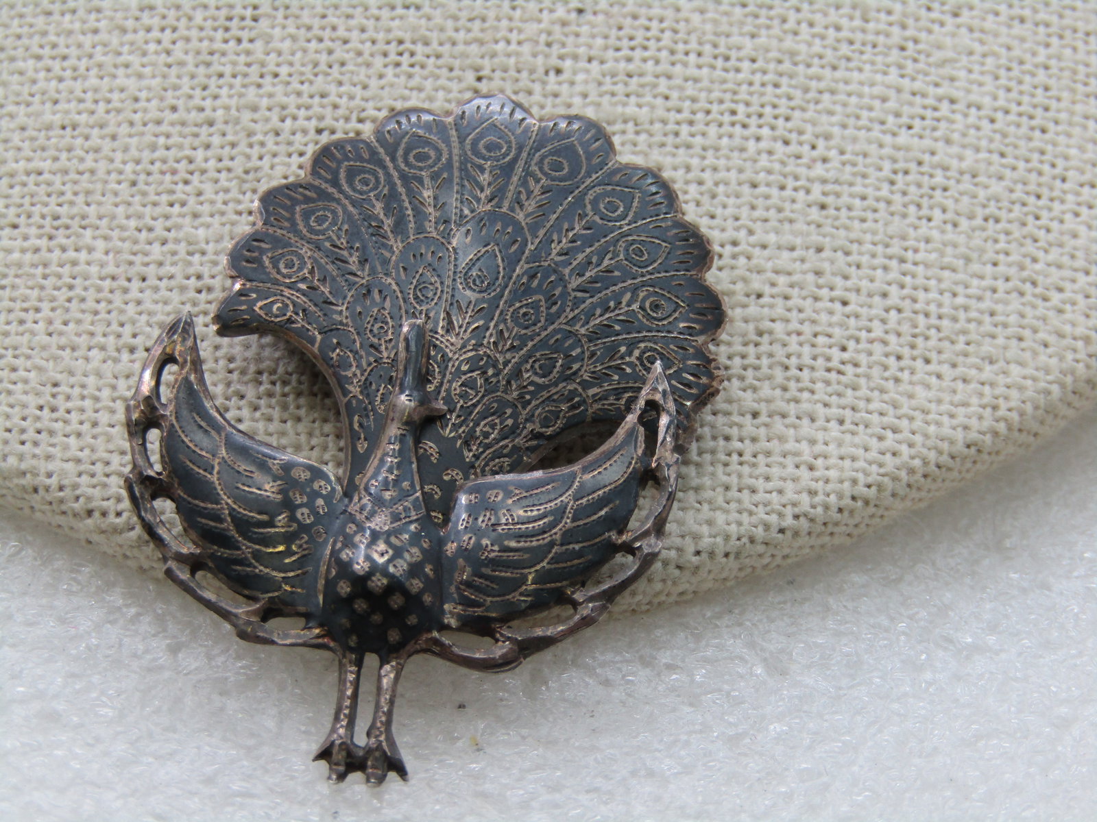 Vintage Sterling Siam Peacock Hinged Brooch, 1940's-1950's, 2" - 3