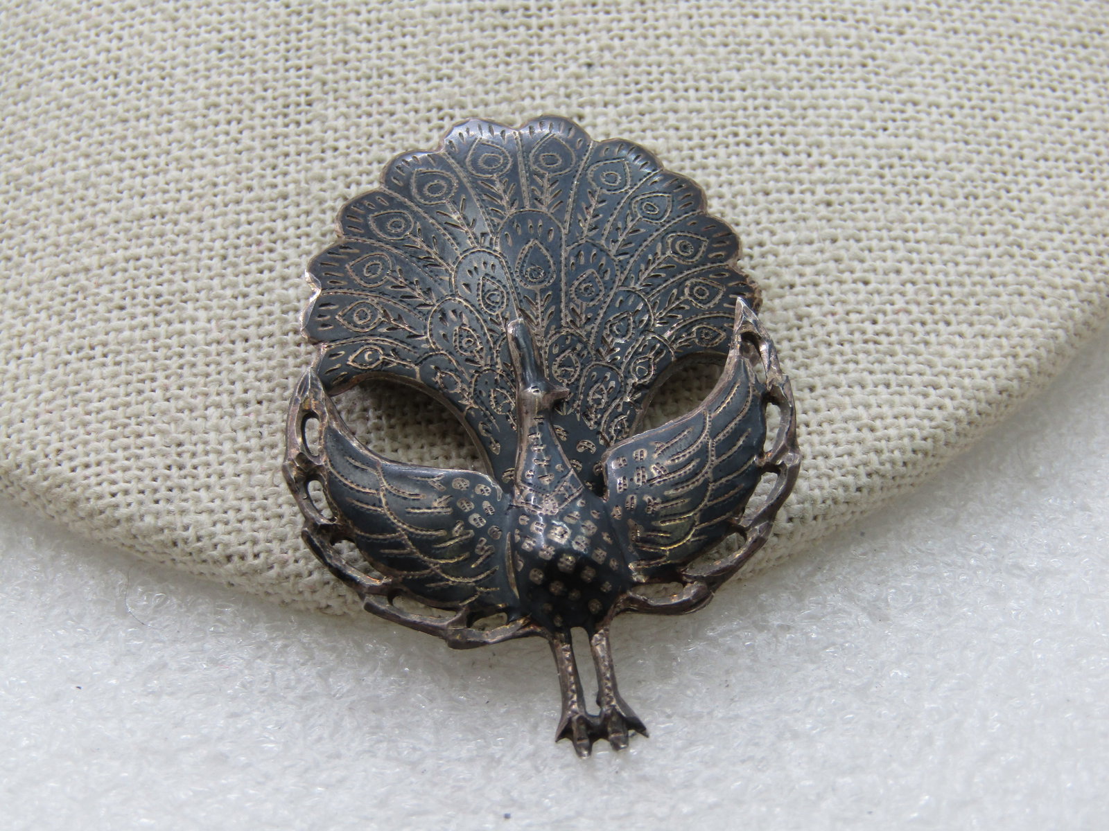 Vintage Sterling Siam Peacock Hinged Brooch, 1940's-1950's, 2" - 5