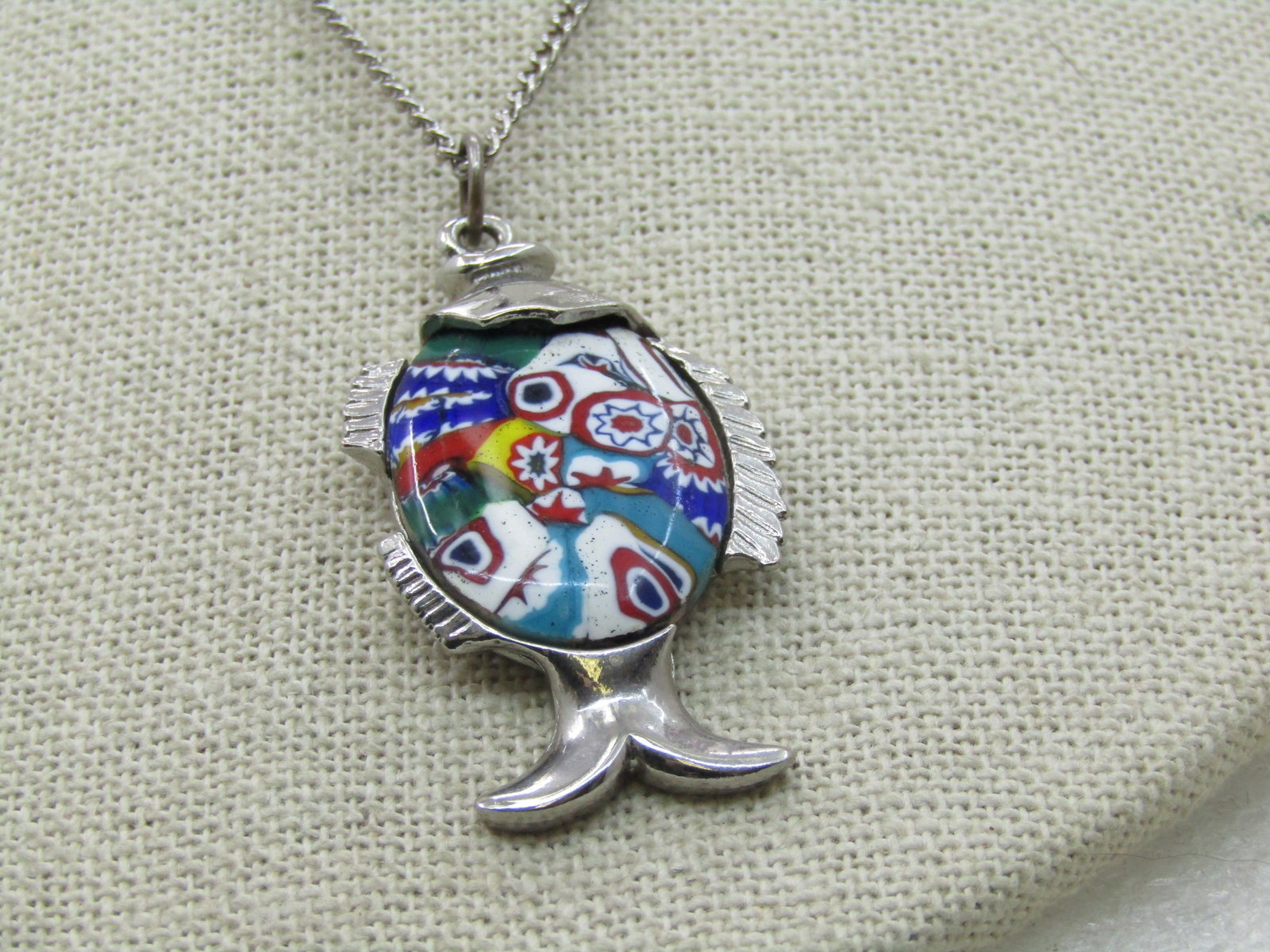 Vintage Faux Mosaic Fish Necklace, 18" - 2