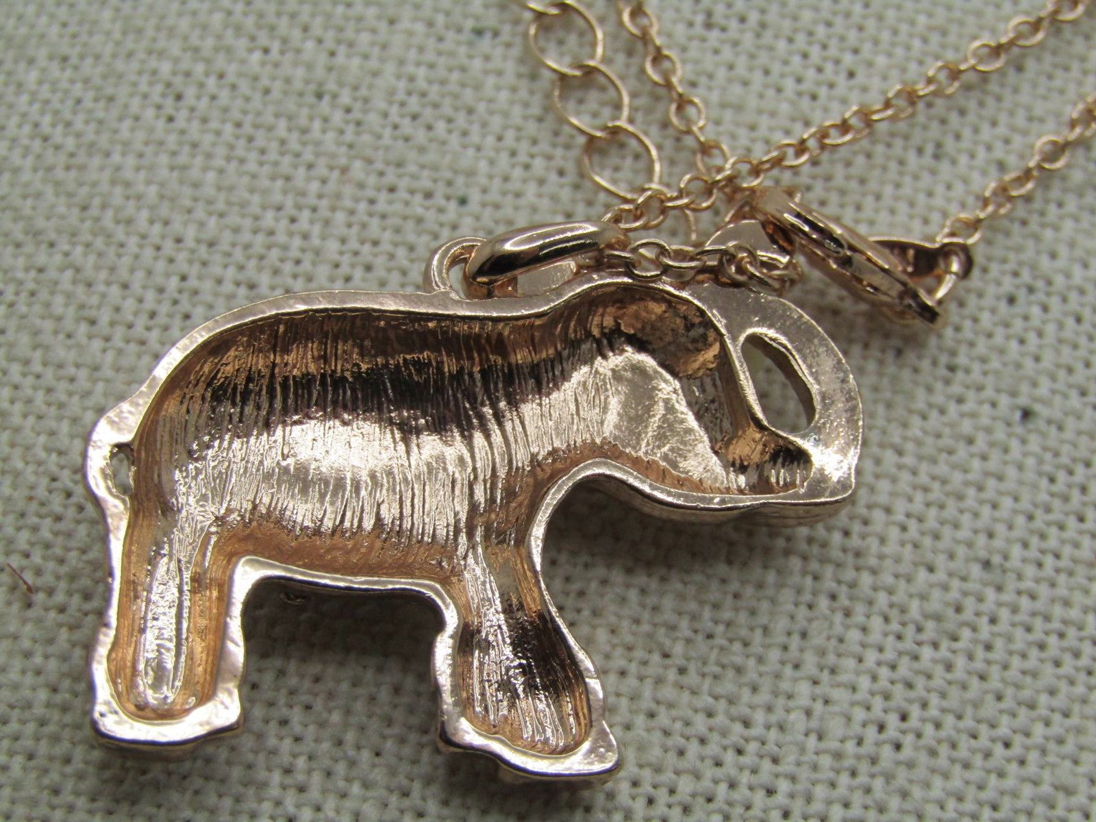 Rose Tone Enameled Elephant Necklace, 30", signed. - 3