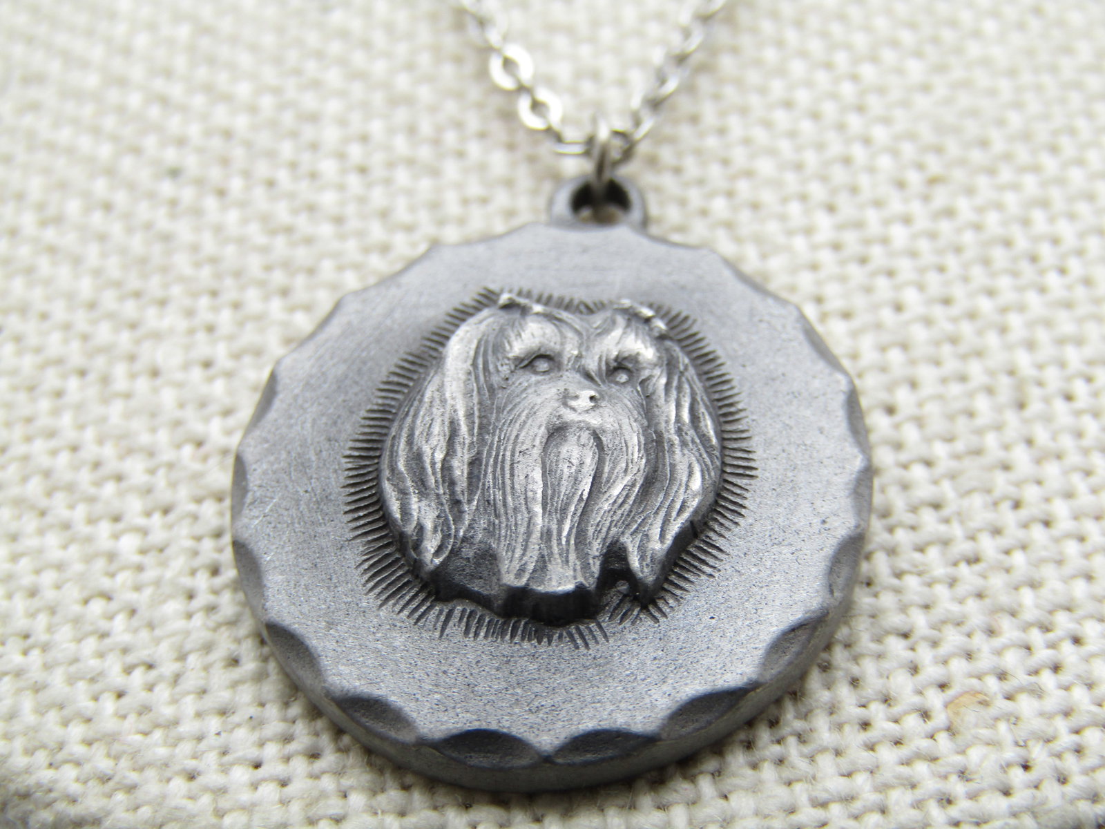 Vintage Maltese Dog Pewter Necklace, 1980's, Rawcliffe Signed, 18" - 3