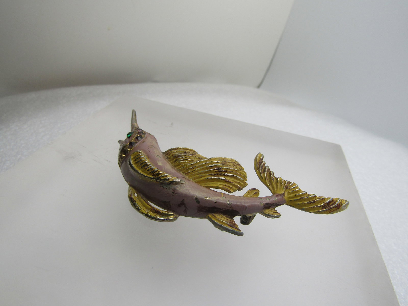 Vintage Enameled Marlin/Sail FIsh Brooch, Rhinestones, 1940's-1950's - 2