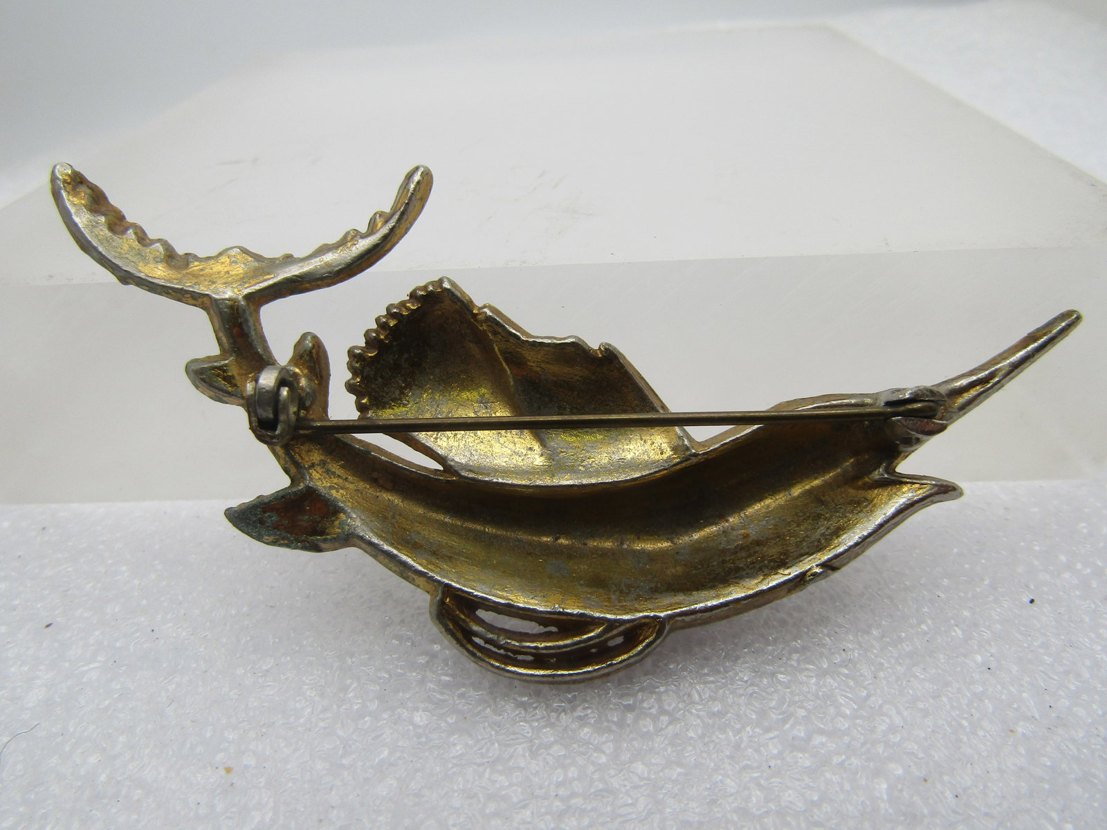 Vintage Enameled Marlin/Sail FIsh Brooch, Rhinestones, 1940's-1950's - 5