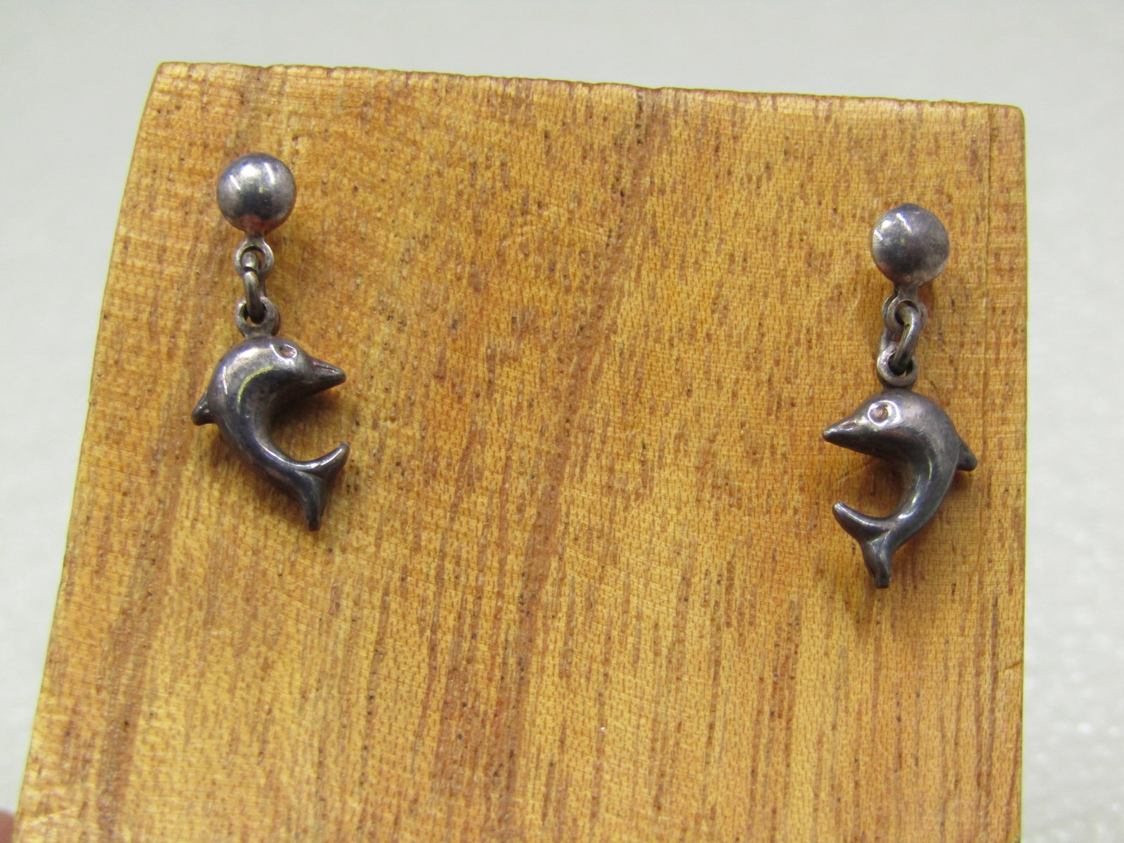 Vintage Sterling Dangling Dolphin Earrings, Pierced (1 of 5)