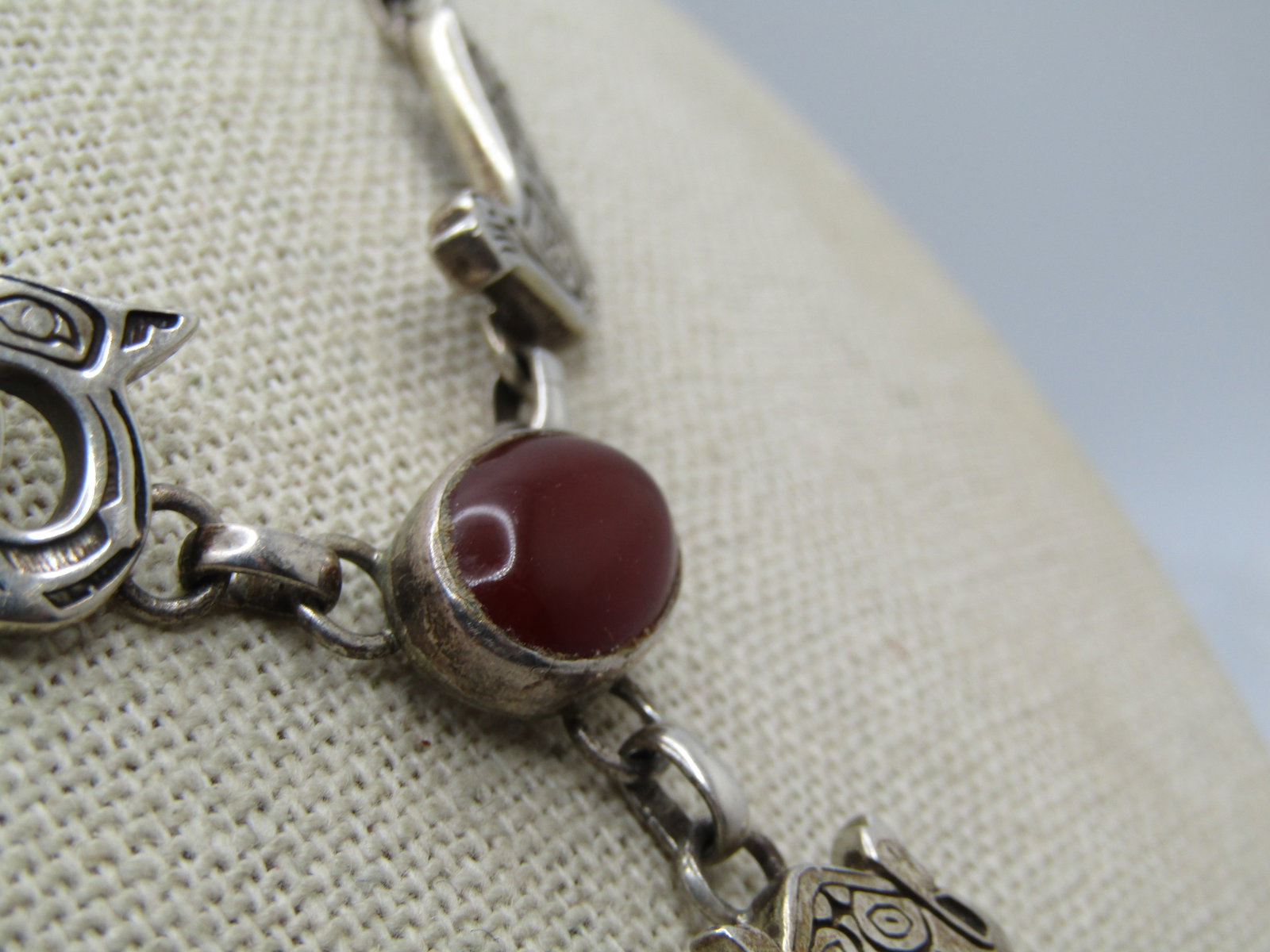 Vintage Sterling Tribal Carnelian Frog/Bird Necklace, Lavalier, 20" , Carol Felley - 5