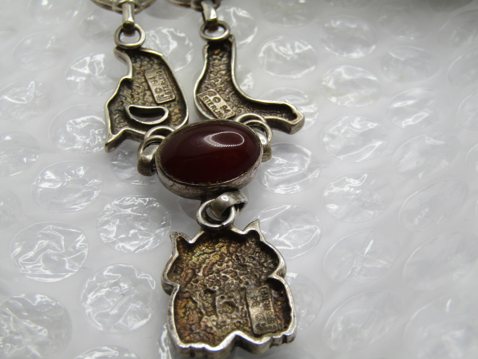 Vintage Sterling Tribal Carnelian Frog/Bird Necklace, Lavalier, 20" , Carol Felley - 7