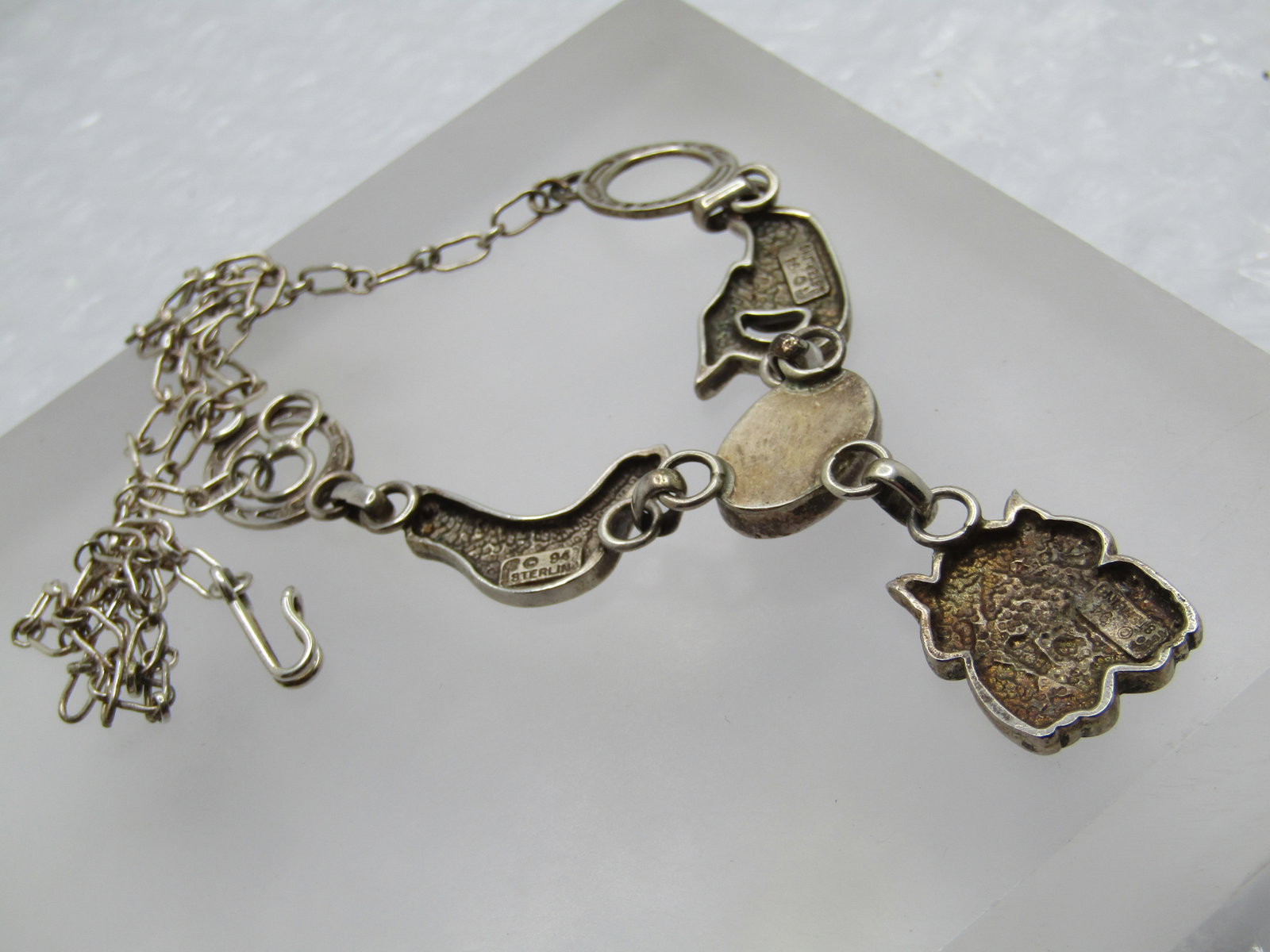 Vintage Sterling Tribal Carnelian Frog/Bird Necklace, Lavalier, 20" , Carol Felley - 8