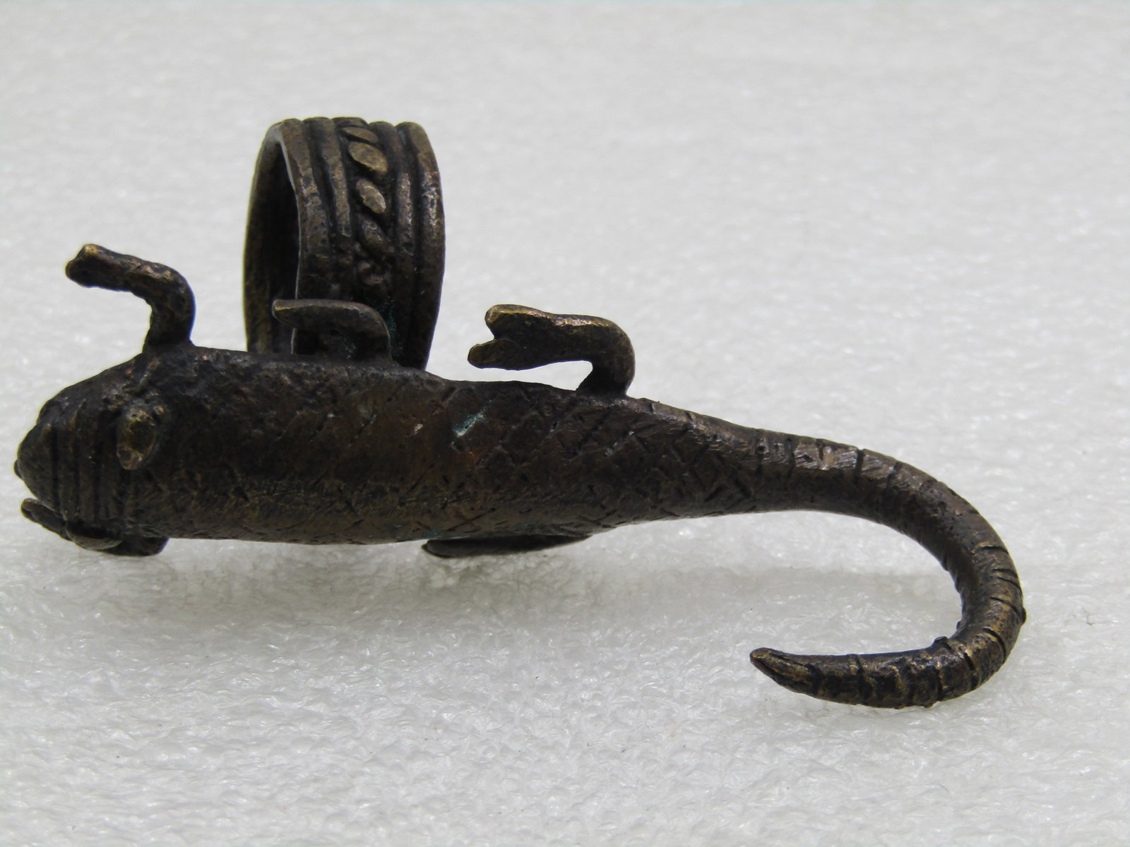 Antique African Tribal Bronze 6 Legged Lizard Ring, Sz. 7.75, Heavy - 5